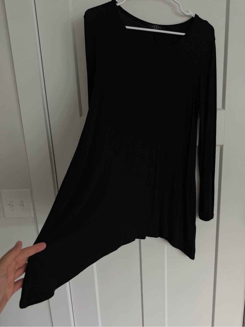 Joan Vass Black Asymmetric Long-Sleeve Tunic Top